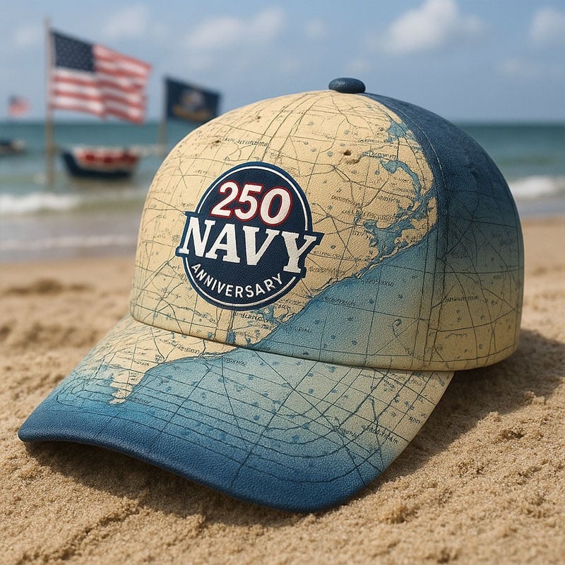 U.S. Navy 250th Anniversary Hat Map America Patriotic Cap Military Veteran Present Ideas