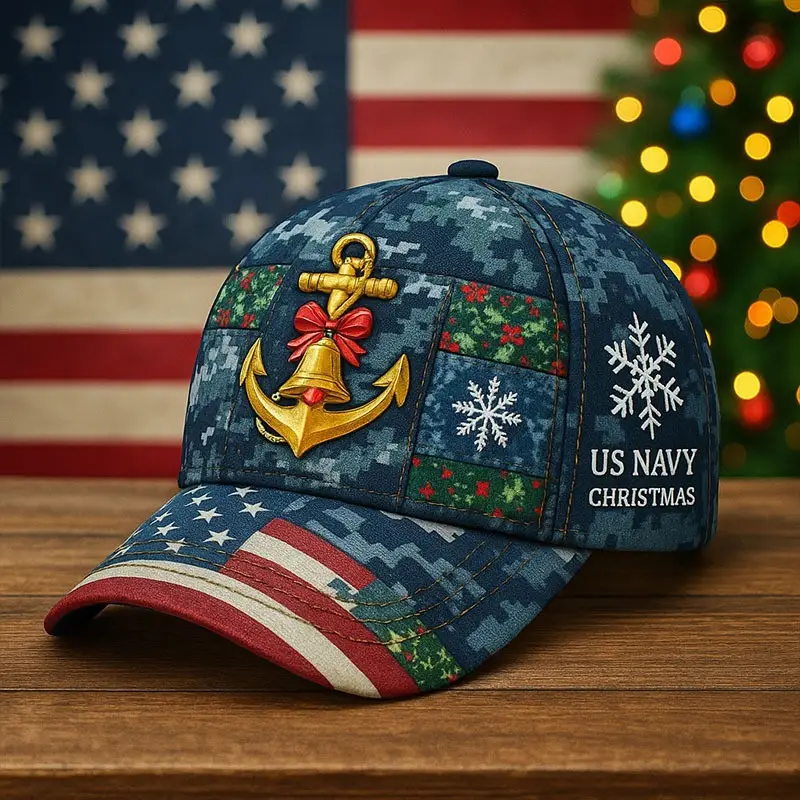 U.S. Navy Christmas Hat Anchor And Snowflake Patch Cap Festive Military Xmas Holiday Gifts