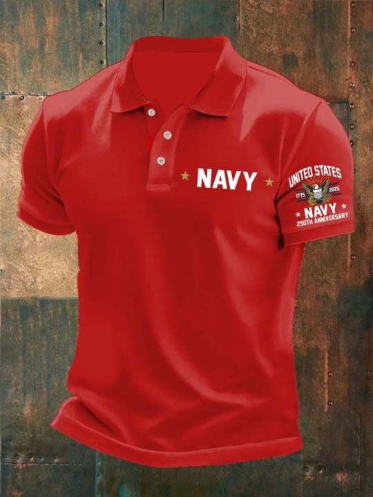 U.S. Navy Veteran 250th Anniversary Printed Men's Polo Shirt Military Clothing Gifts