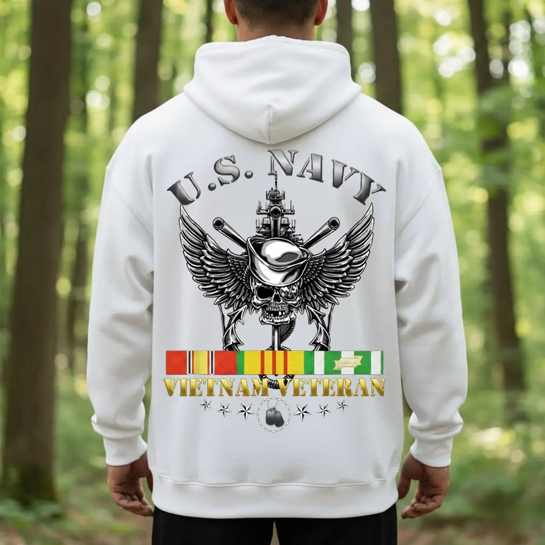 U.S. Navy Vietnam Veteran Hoodie Skull Sailor With Warship And Service Ribbon Veteran Gifts