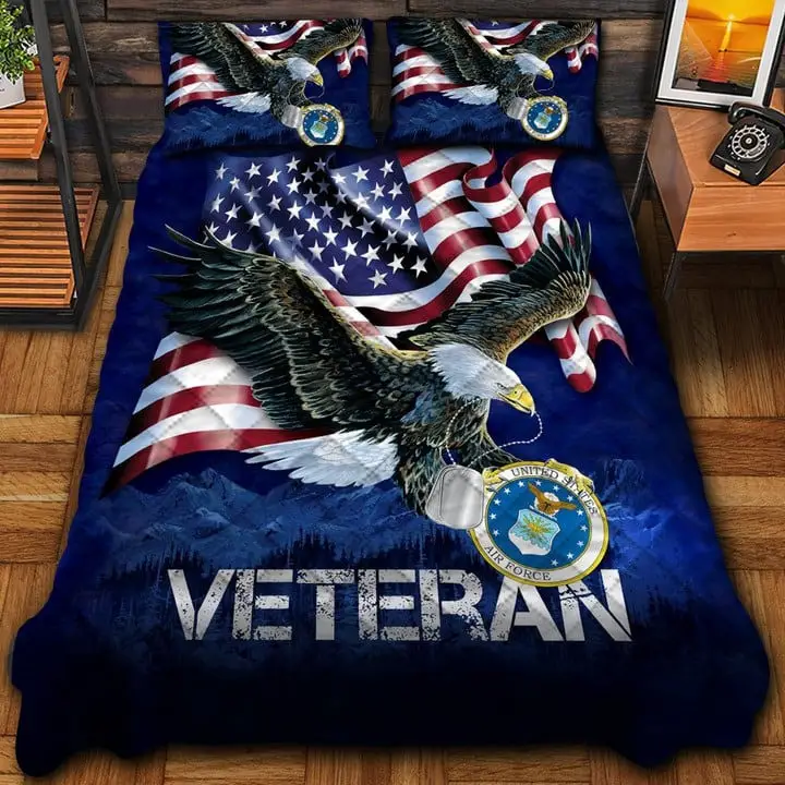 U.S.A.F Veteran Quilted Bedding Set Duvet Cover Bedspread Eagle Dog Tag America Veteran Gifts U.S.A.F Veteran Quilted Bedding Set Duvet Cover Bedspread Eagle Dog Tag America Veteran Gifts - Image 1