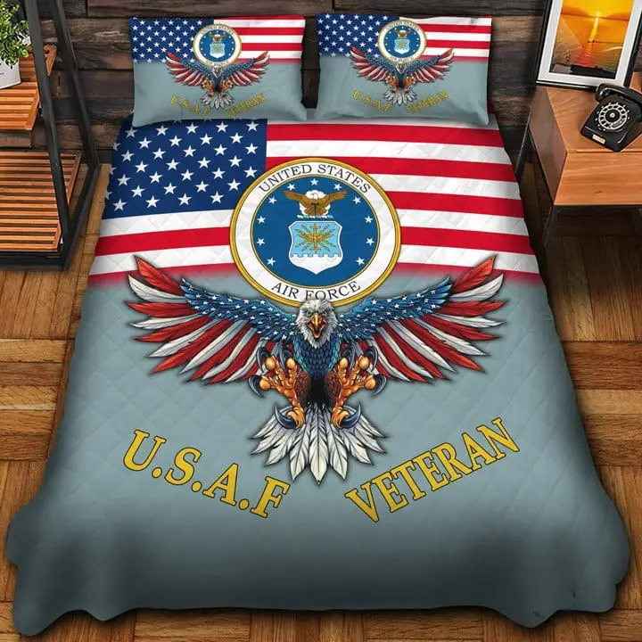 U.S.A.F Veteran Quilted Bedding Set Duvet Cover Bedspread Eagle USA Flag Bedroom Decor Gifts U.S.A.F Veteran Quilted Bedding Set Duvet Cover Bedspread Eagle USA Flag Bedroom Decor Gifts - Image 1