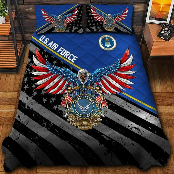 U.S.Air Force Veteran Quilted Bedding Set Duvet Cover Bedspread Eagle USA Flag Military Gifts U.S.Air Force Veteran Quilted Bedding Set Duvet Cover Bedspread Eagle USA Flag Military Gifts - Image 1
