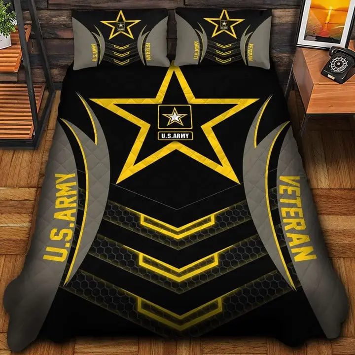 U.S.Army Veteran Quilted Bedding Set Duvet Cover Bedspread Army Best Veteran Gifts