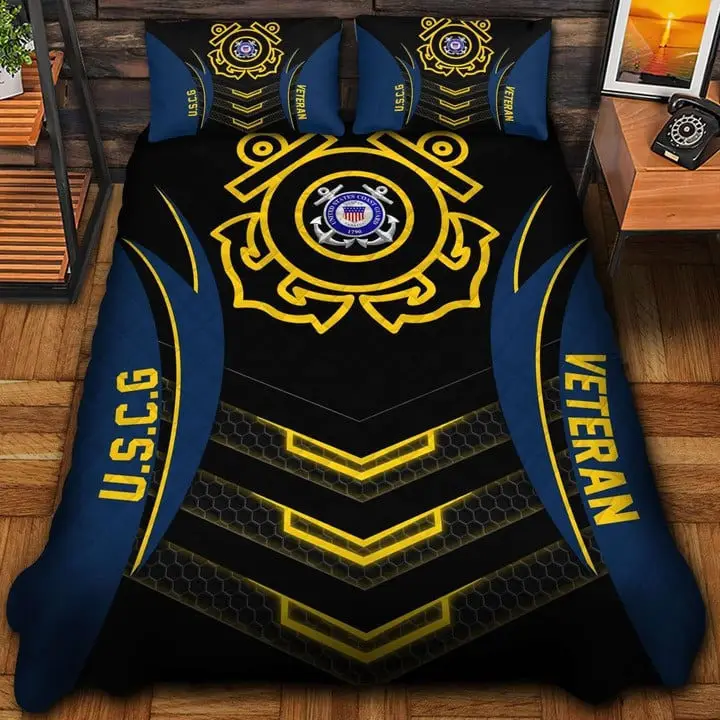 U.S.C.G Veteran Quilted Bedding Set Duvet Cover Bedspread Patriotic Gifts For Veterans