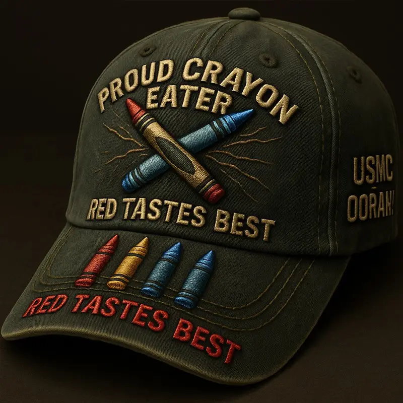 U.S.M.C Veteran Hat Proud Crayon Eater Red Tastes Best Patriotic Presents