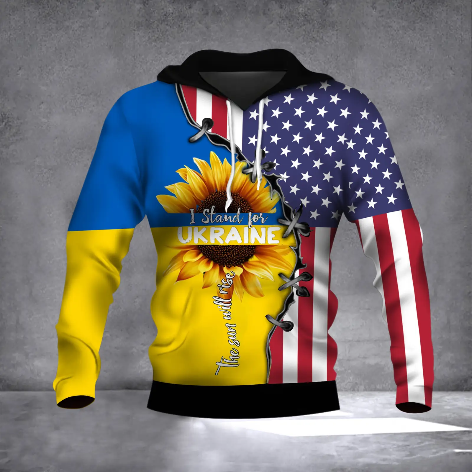 Ukrain American Flag Hoodie Sunflower The Sun Will Rise Clothes Protest War Merch Ukrain American Flag Hoodie Sunflower The Sun Will Rise Clothes Protest War Merch - Image 1