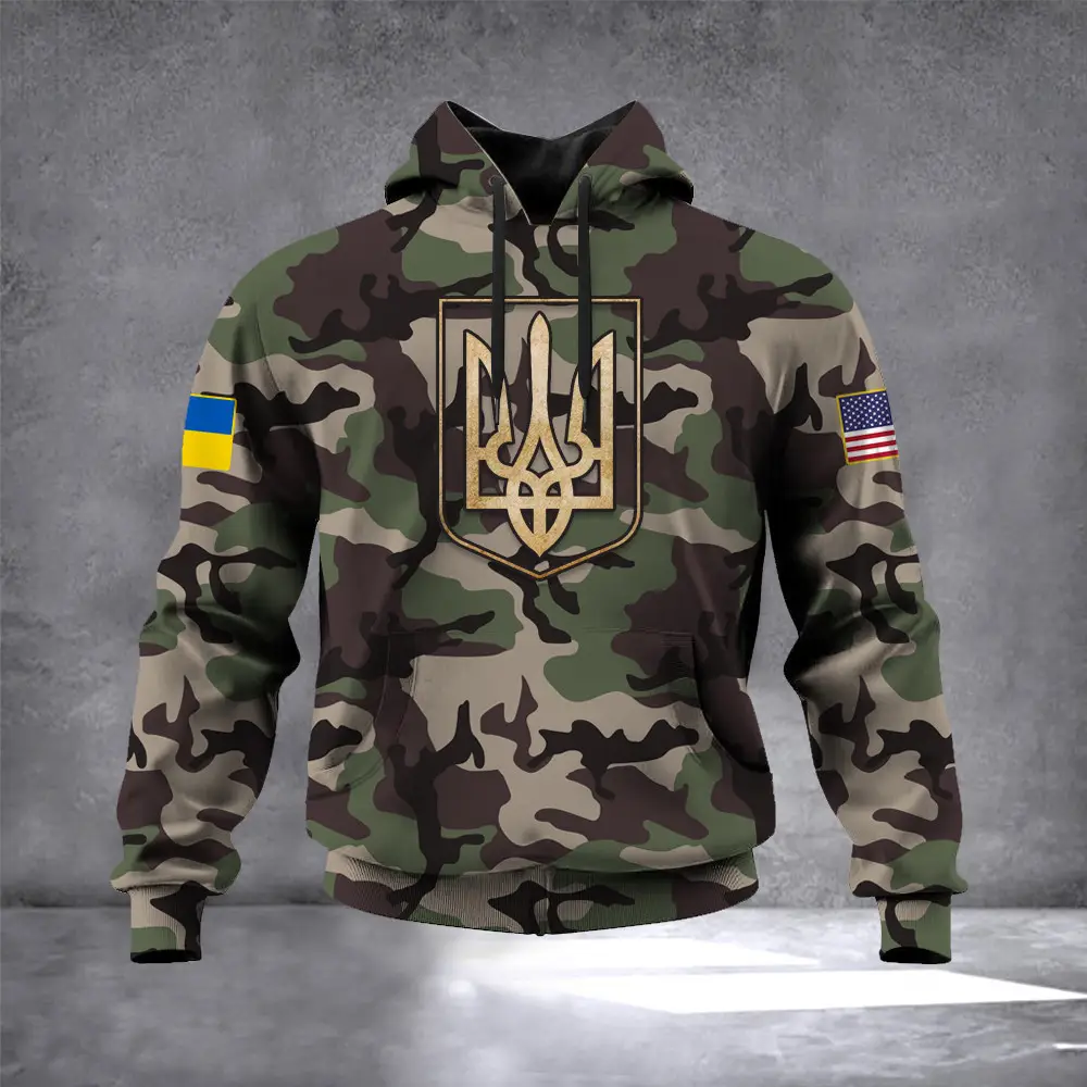 Ukraine Trident Camo Hoodie Stand With Ukraine Merch