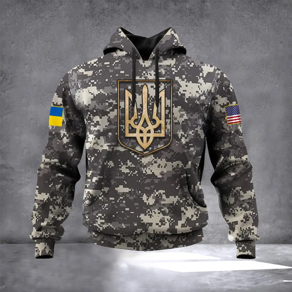 Ukraine Trident Camo Hoodie USA Stand With Ukraine Merch Ukraine Trident Camo Hoodie USA Stand With Ukraine Merch - Image 1