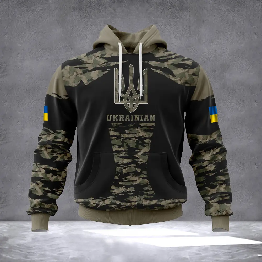 Ukrainian Camo Hoodie Mens Trident Ukraine Merch Support Ukraine 2022