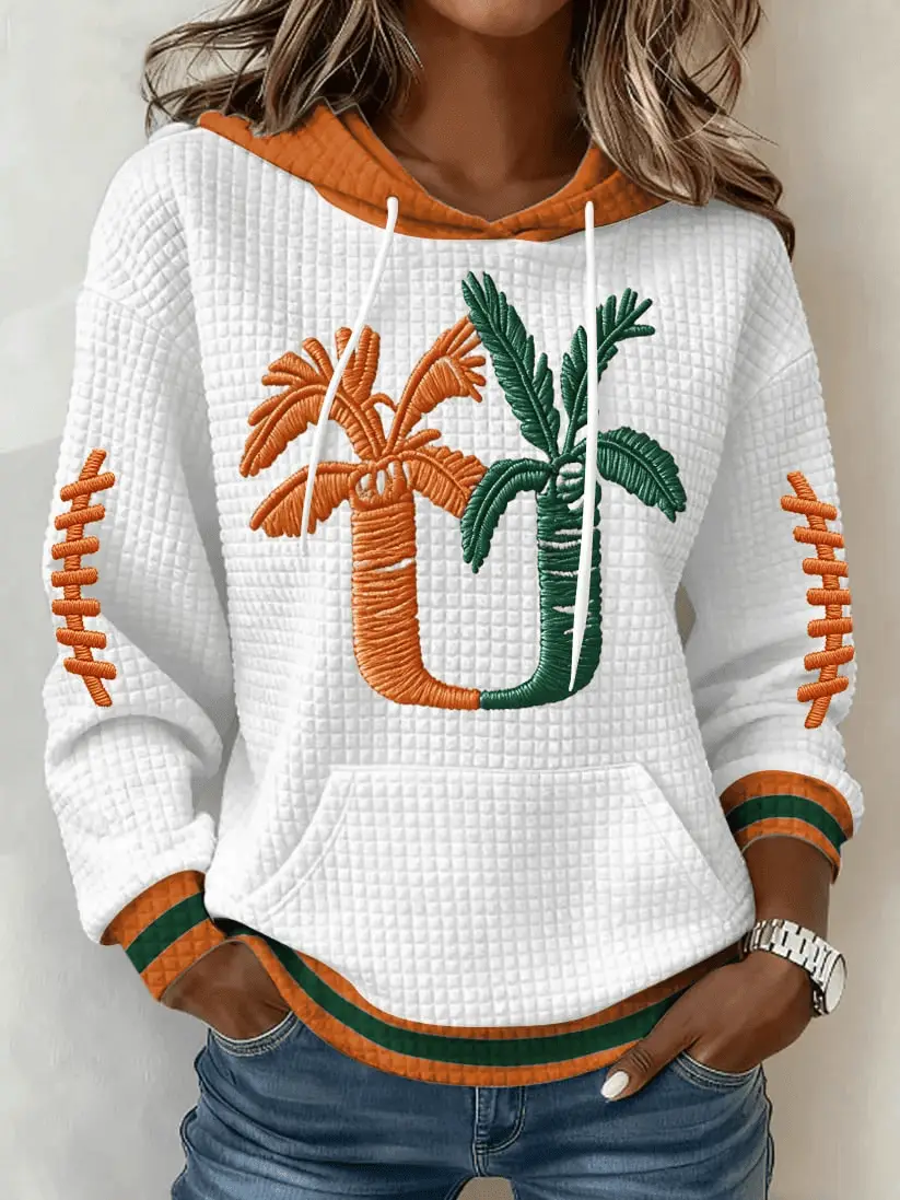 UM Football Merch Miami Hoodie Waffle Hurricanes Apparel Gift for Miami Fans