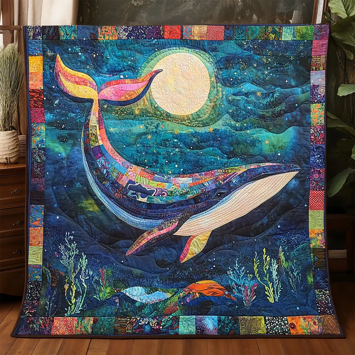 Under The Moon Whale Quilt Lightweight Quilt Blanket for Year-Round Comfort