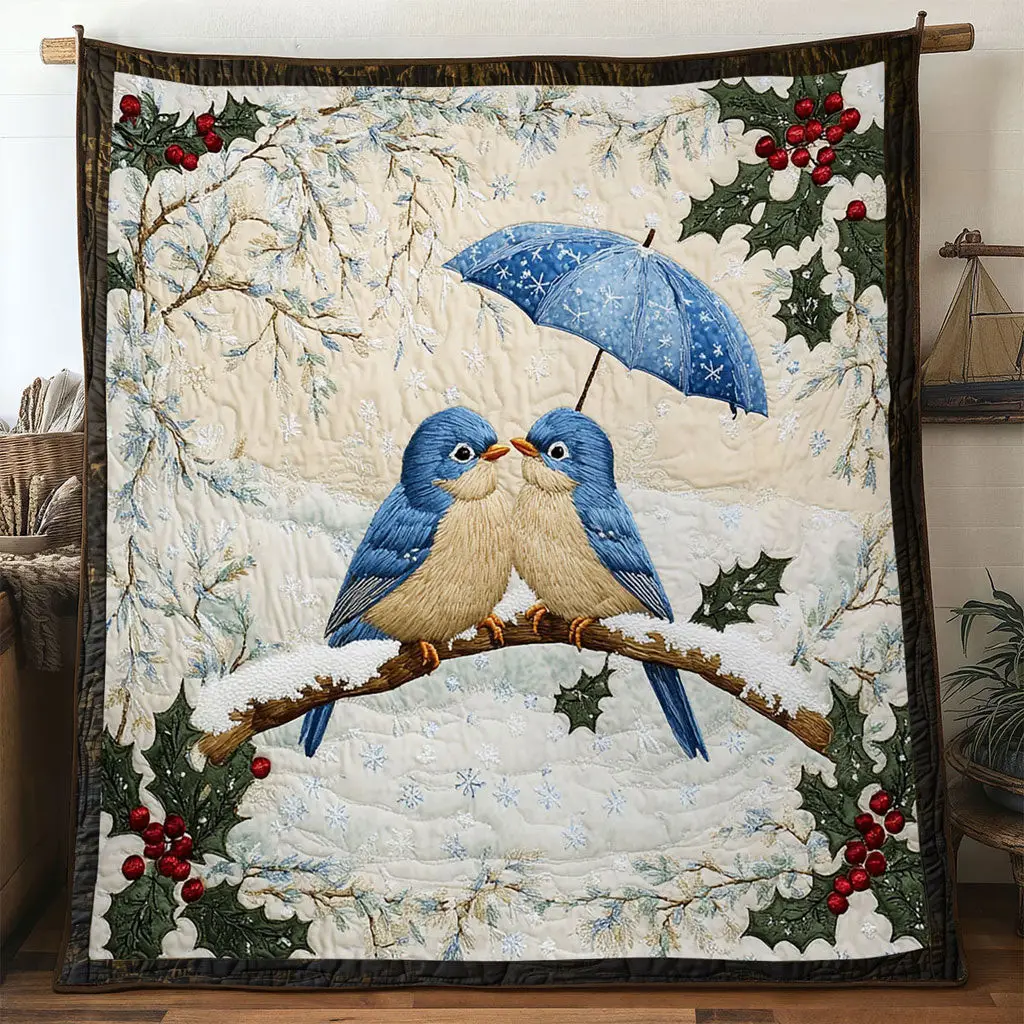 Under Umbrella Bluebird Quilt Trendy Quilt Blanket Gift for Modern Home Under Umbrella Bluebird Quilt Trendy Quilt Blanket Gift for Modern Home - Image 1