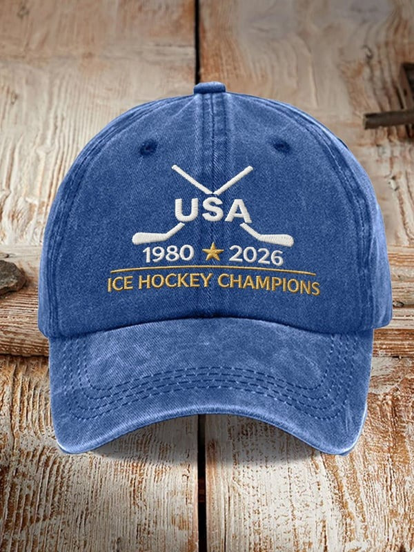 Unisex Retro USA Hockey Baseball Cap USA 1980 2026 Ice Hockey Champions Great Gift For Fans