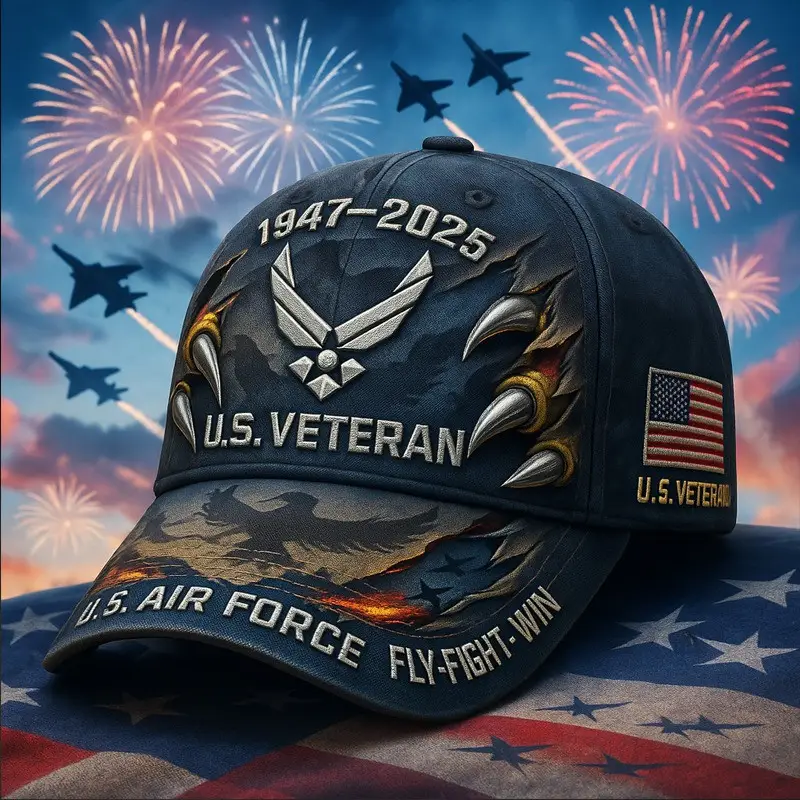 United States Air Force Veteran Hat 1947 2025 Fly Fight Win America Flag Cap Gifts For Friends