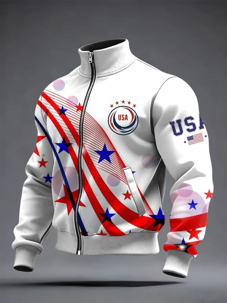 United States Of American Collar Zip Jacket USA 250Th Anniversary Apparel Gift For Him United States Of American Collar Zip Jacket USA 250Th Anniversary Apparel Gift For Him - Image 1