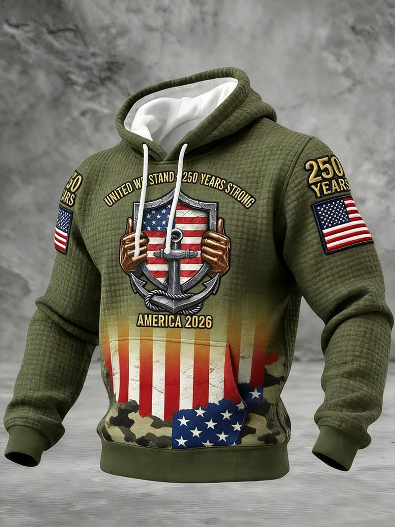 United We Stand 250 Years Strong Hoodie USA Flag Shield Anchor Pullover Gift For Patriots United We Stand 250 Years Strong Hoodie USA Flag Shield Anchor Pullover Gift For Patriots - Image 1