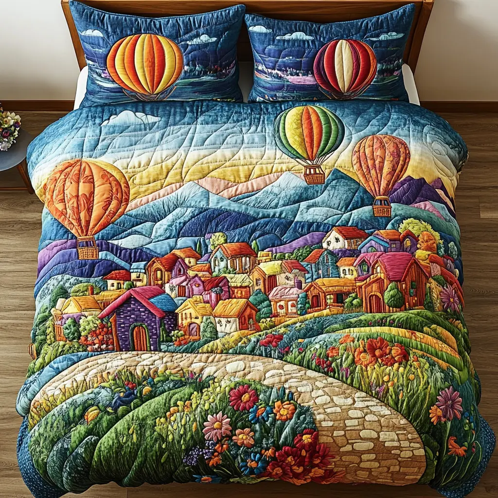 Uplift Cottage Quilted Bedding Set Bed Decorations Sky Air Balloon Gifts For Friends