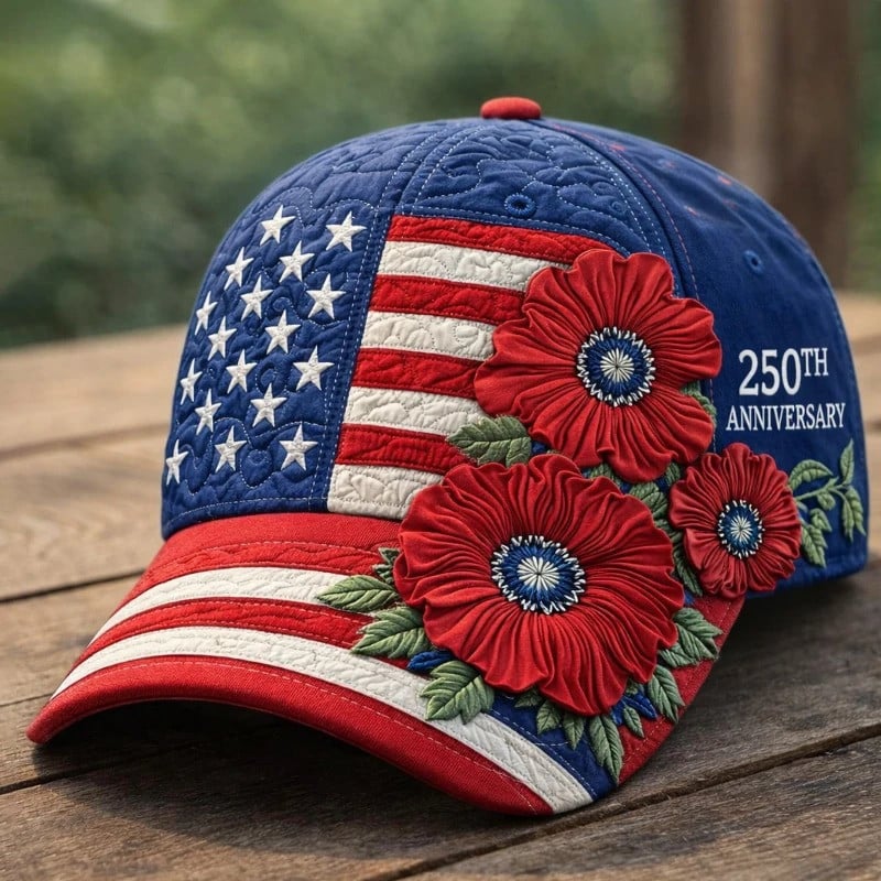US 250th Anniversary Casual Hat Poppy Floral Art Printed Cap Gift for Mom US 250th Anniversary Casual Hat Poppy Floral Art Printed Cap Gift for Mom - Image 1