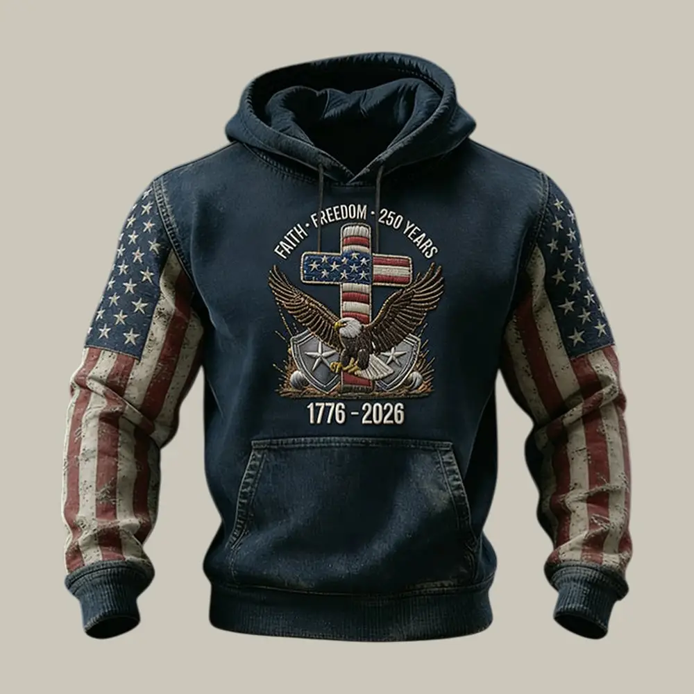 US 250th Anniversary Faith Freedom 1776 2026 Hoodie 4th Of July Attire Patriotic Gifts