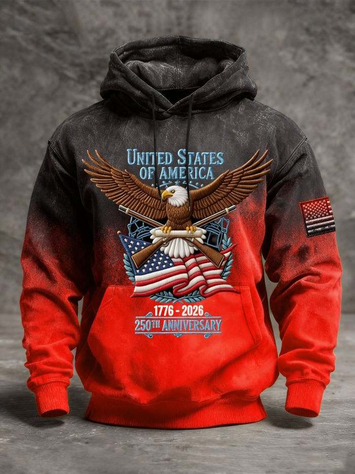 US 250th Anniversary Hoodie 1776 2026 Bald Eagle Print Mens Patriotic Apparel