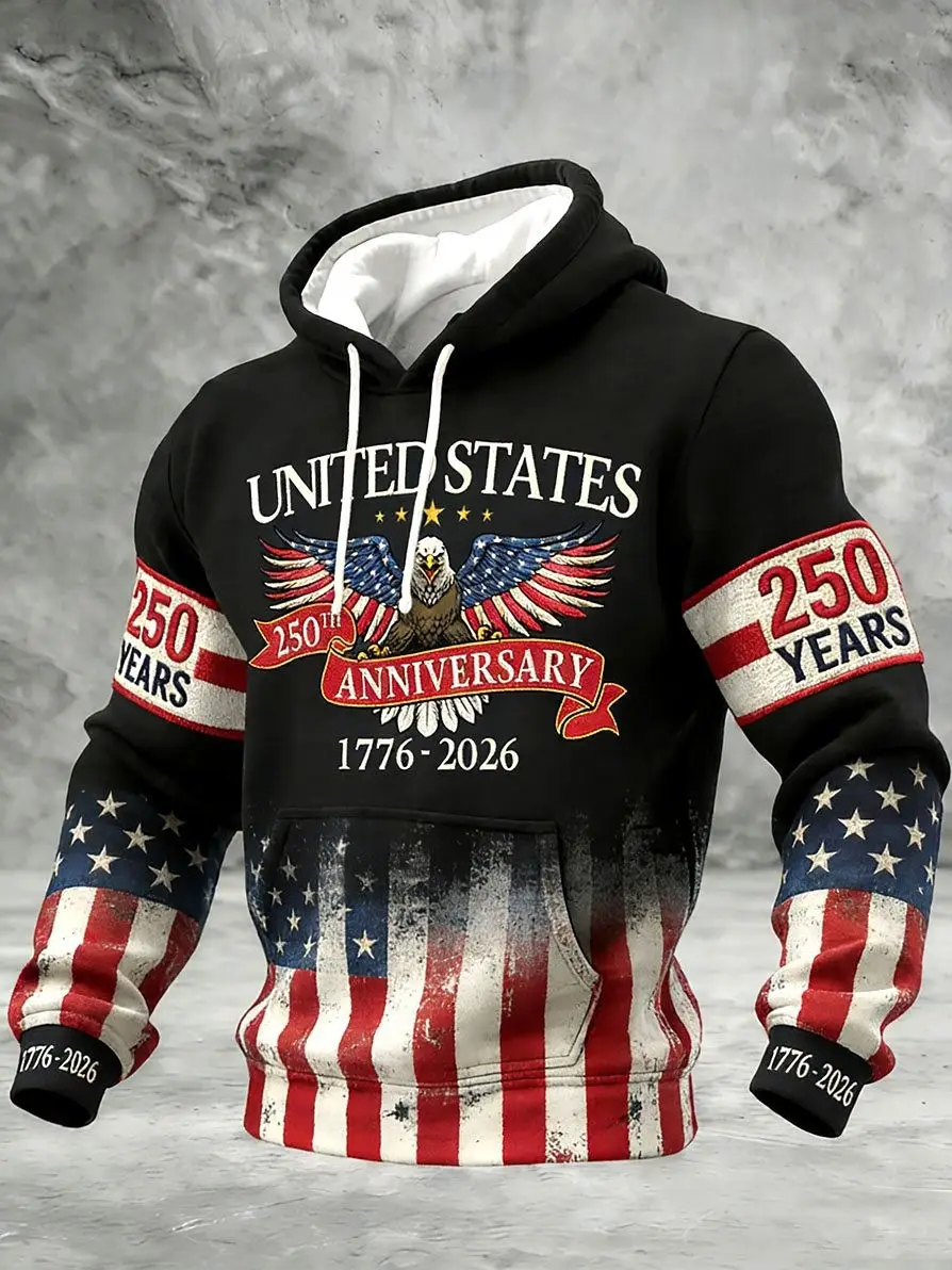 US 250th Anniversary Hoodie Bald Eagle Graphic American Pride Clothes Freedom Gift