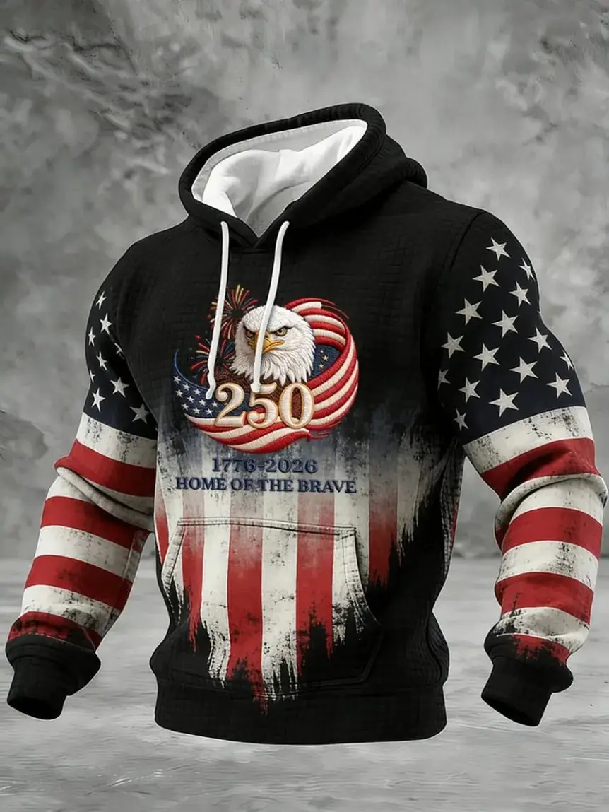 US 250th Anniversary Hoodie Home of The Brave Bald Eagle Pullover Gift for Patriots
