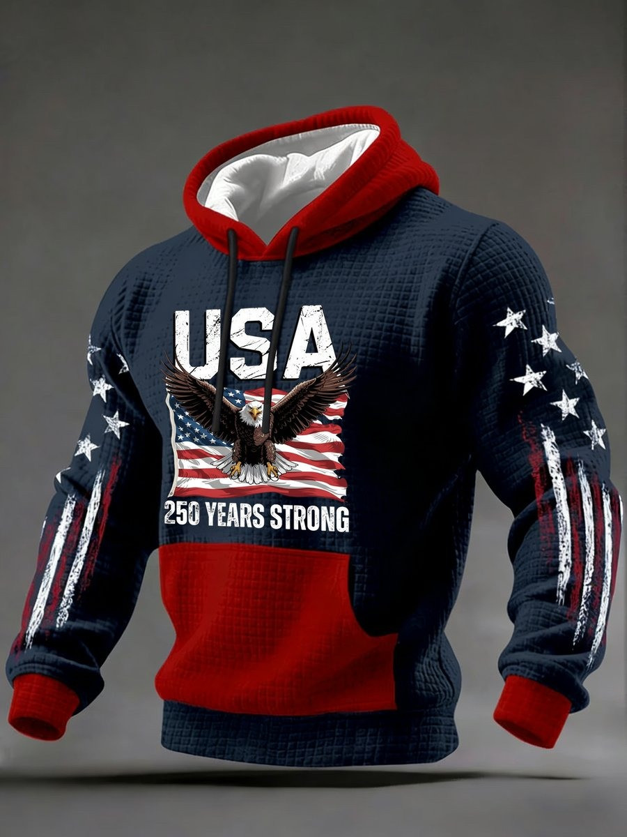 US 250th Anniversary Hoodie Mens 250 Years Strong USA Patriotic Apparel 4th July Merch
