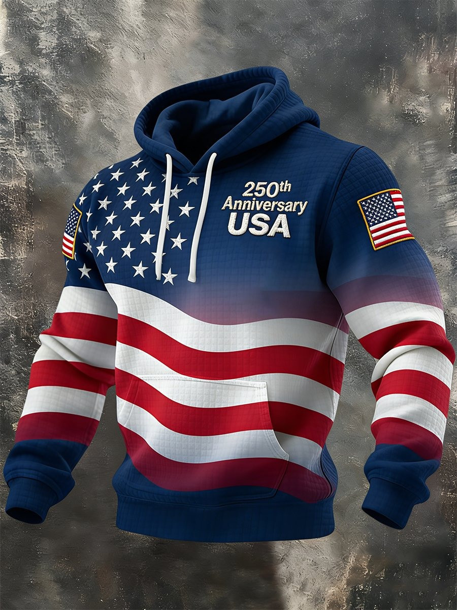 US 250th Anniversary Hoodie USA Flag Graphic American Pride Clothes Commemorative Gift