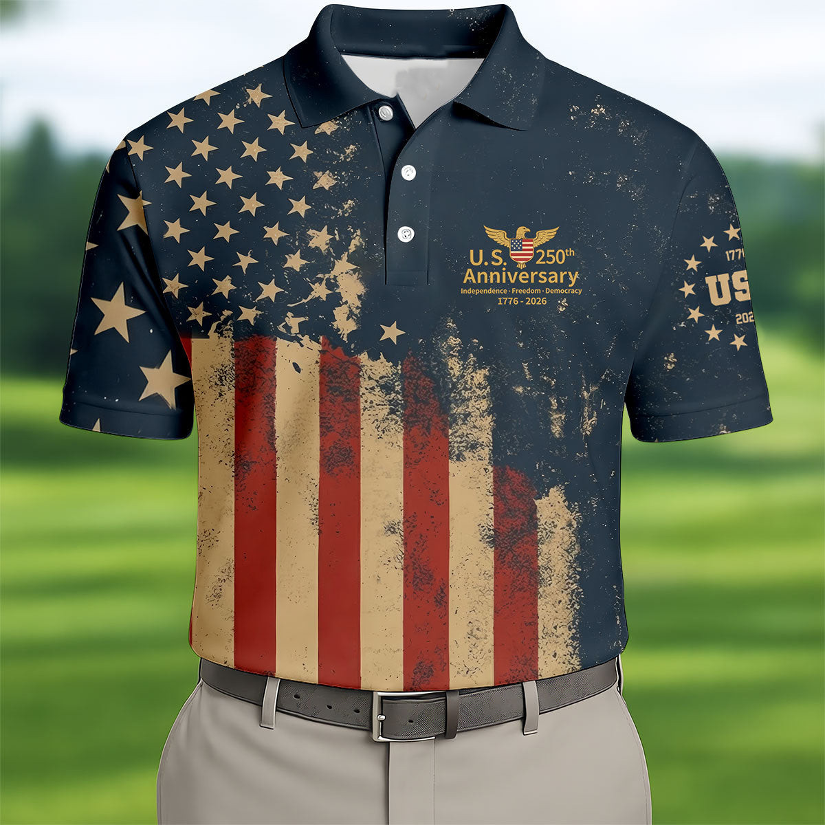 US 250Th Anniversary IFD Golf Polo Shirts Mens 1776 2026 Patriotic Gift For Fathers Day