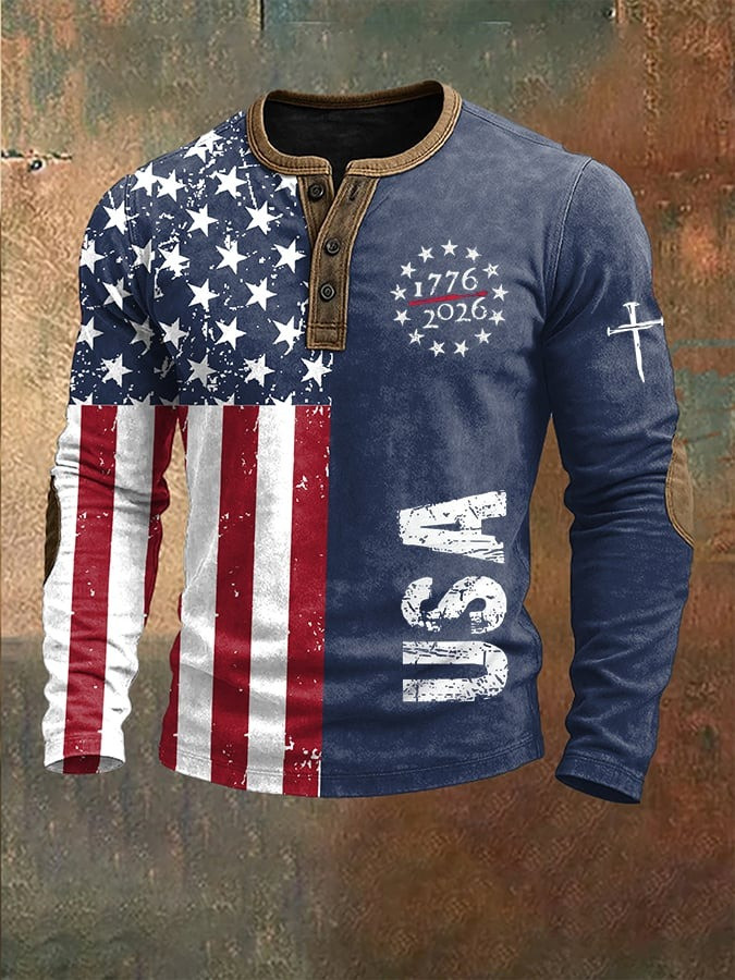 US 250th Anniversary Merch Henley Shirt 1776 2026 Fourth of July Gift Mens
