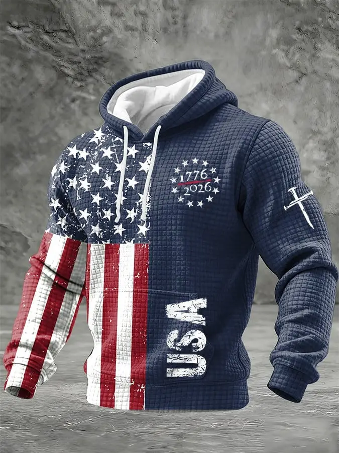 US 250th Anniversary Merch Hoodie Waffle 1776 2026 Fourth of July Gift Mens