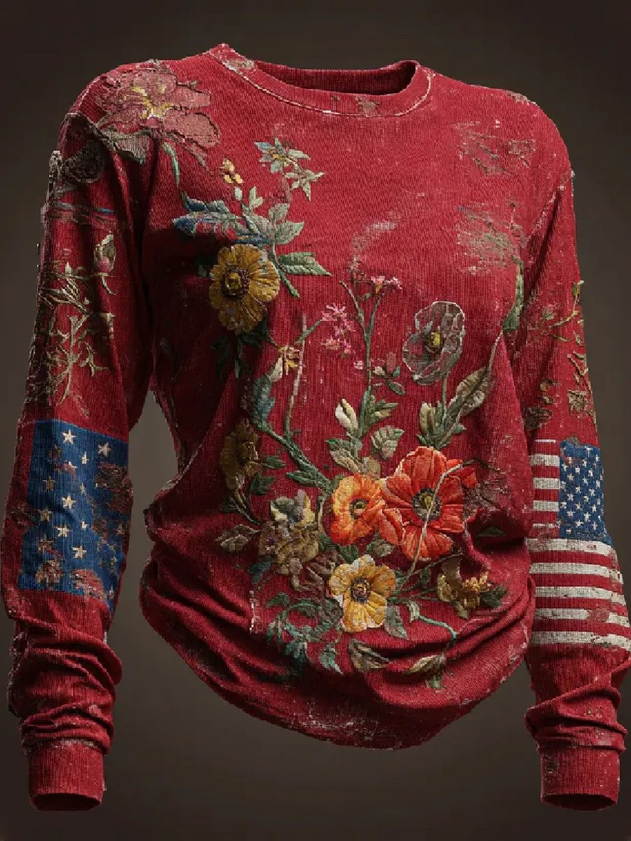 US 250th Anniversary National Flag And Floral Button Long Sleeve Shirt Semiquincentennial Merch Gifts For Mom