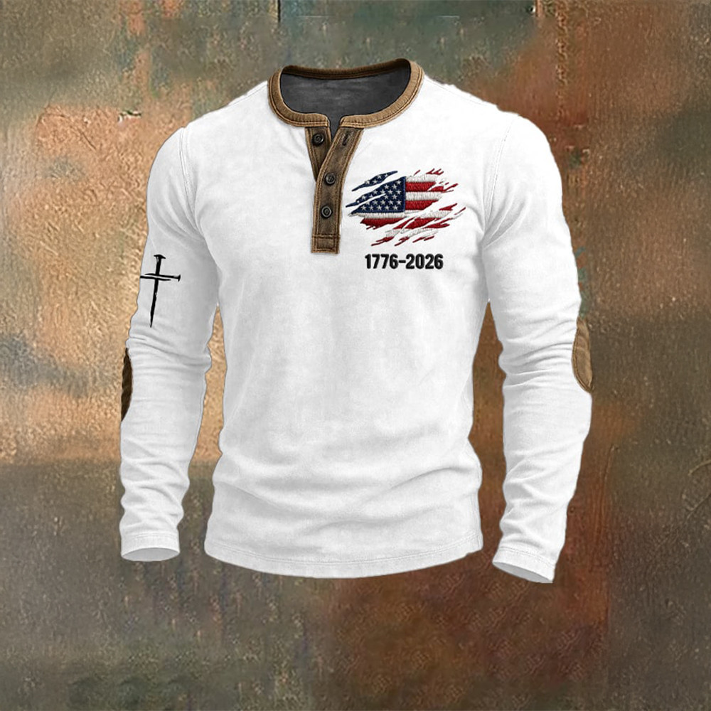 US 250th Anniversary National Flag Button Long Sleeve Shirt 1776 2026 Merch Gift Ideas For Him