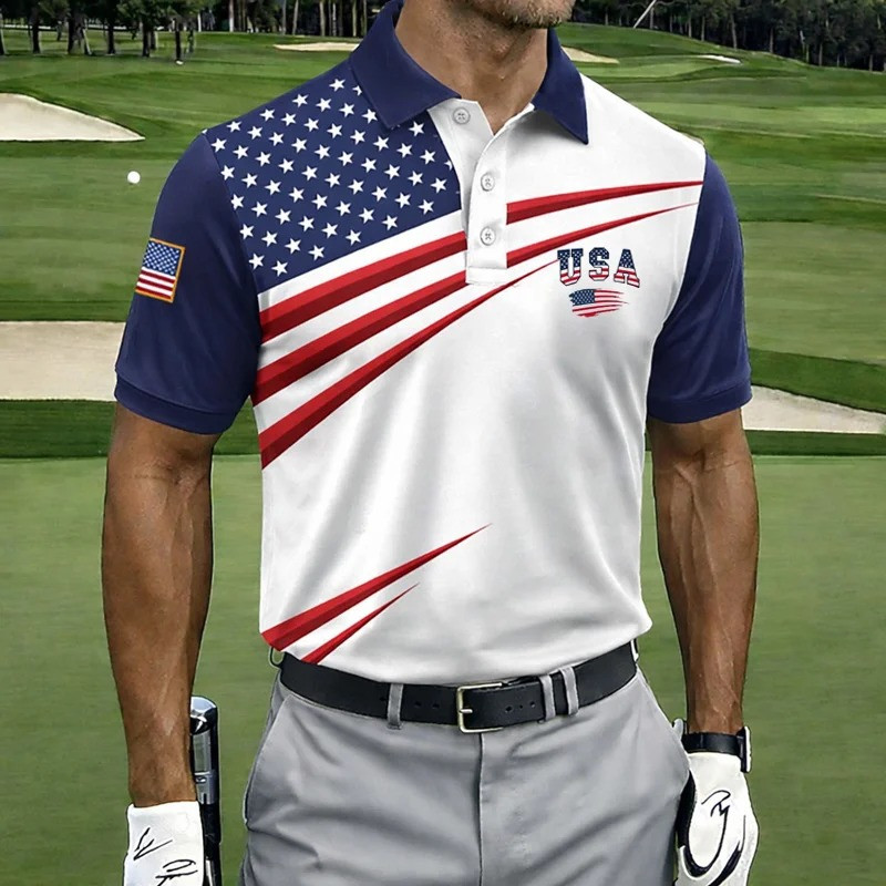 US 250th Anniversary Polo Shirt Patriotic American Flag Apparel Gift For Dad