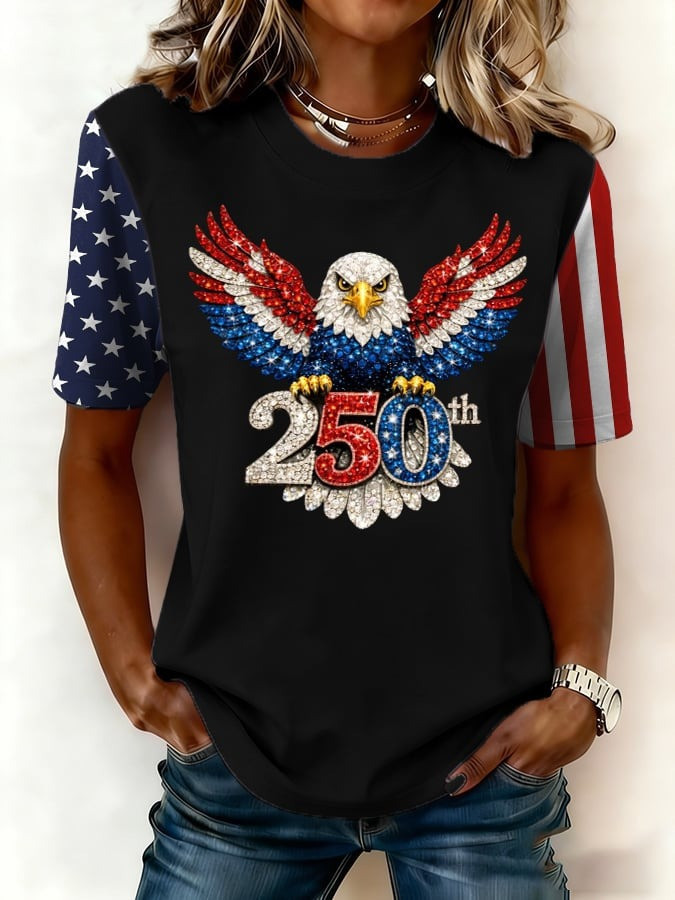 US 250th Anniversary Shirt Bald Eagle Print America Pride Clothing Line Gift for Her