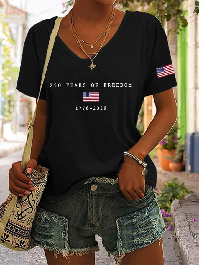 US 250th Anniversary Shirt V-Neck 250 Years of Freedom 1776 2026 Gift for Wife