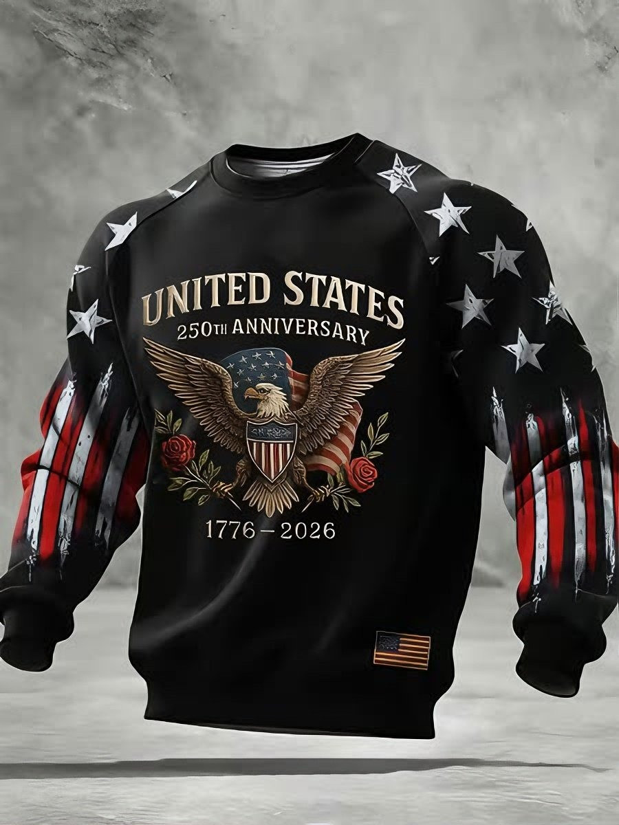 US 250th Anniversary Sweatshirt 1776 2026 Bald Eagle Print Fourth of July Clothing Gift