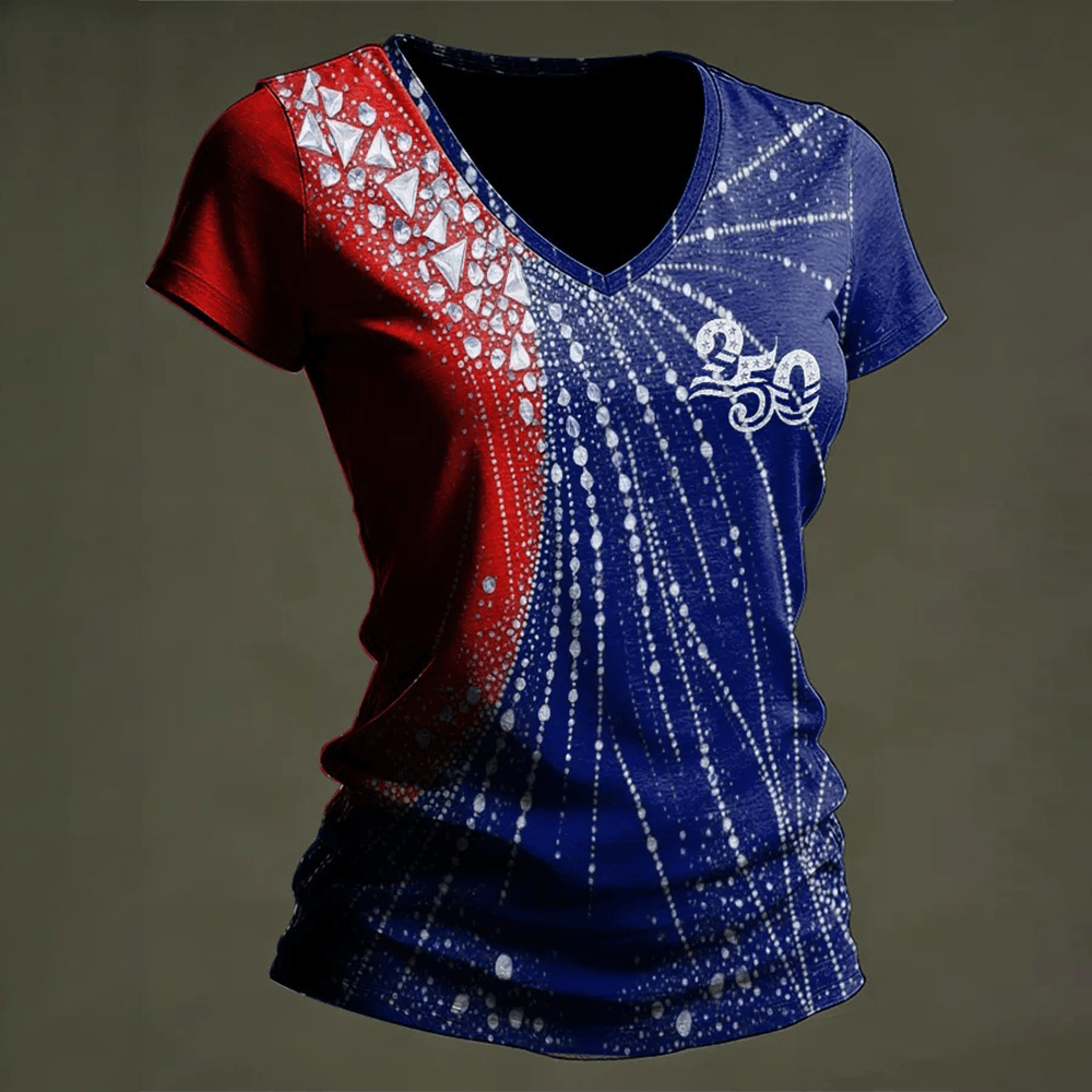 US 250th Anniversary V-Neck Shirt America's 250th Birthday Clothes Gift For Her US 250th Anniversary V-Neck Shirt America's 250th Birthday Clothes Gift For Her - Image 1