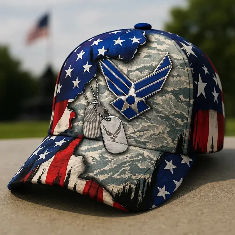 US Air Force Hat Dog Tag American Flag Proud Veteran Cap Presents For Boyfriend