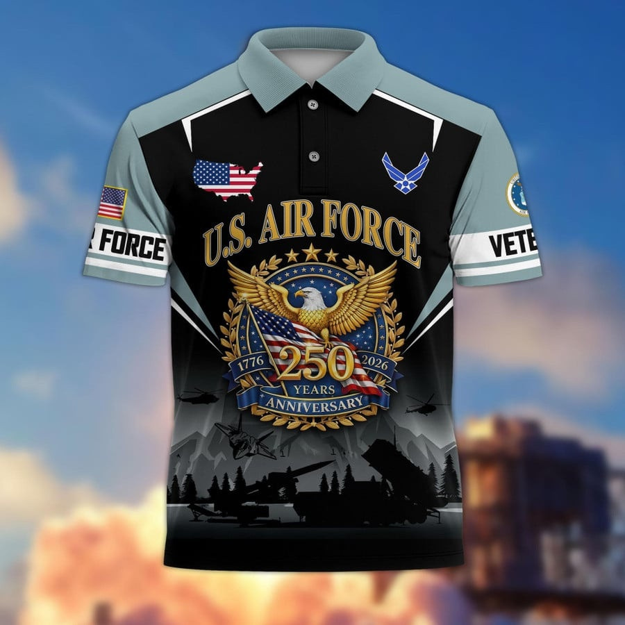 US Air Force Veteran 250 Years Anniversary Polo Shirt 2026 USAF Merch Veteran Gifts
