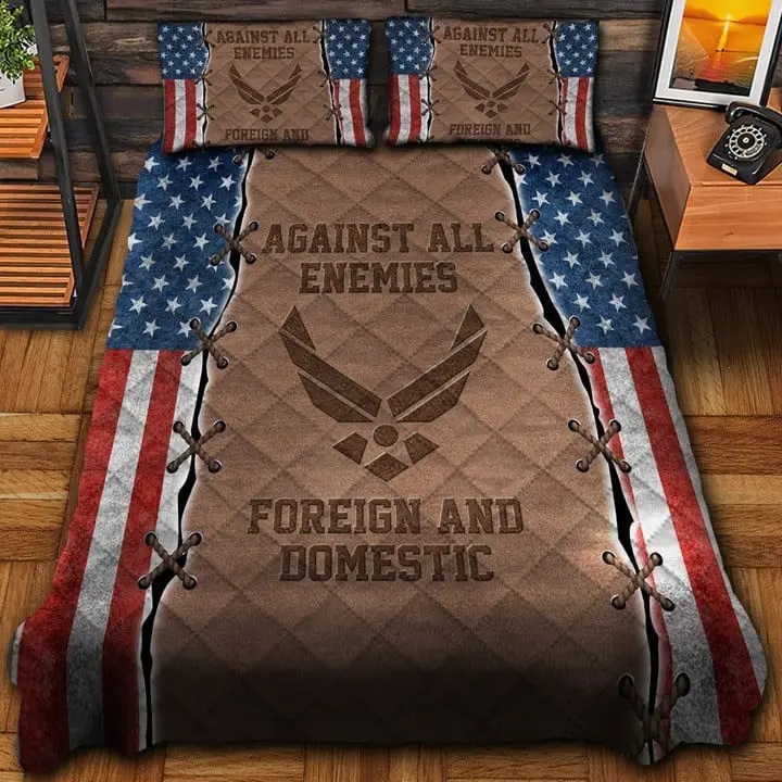 US Air Force Veteran Quilted Bedding Set Duvet Cover Bedspread Against All Enemies Gifts Ideas