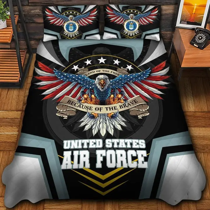US Air Force Veteran Quilted Bedding Set Duvet Cover Bedspread Gift Ideas For Her US Air Force Veteran Quilted Bedding Set Duvet Cover Bedspread Gift Ideas For Her - Image 1
