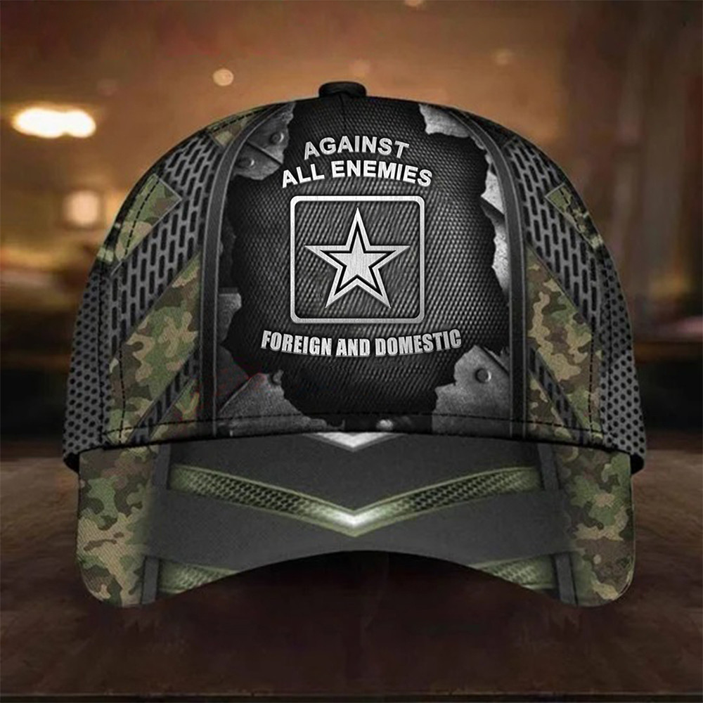 US Army Camo Hat Against All Enemies Foreign And Domestic US Army Merchandise Cap US Army Camo Hat Against All Enemies Foreign And Domestic US Army Merchandise Cap - Image 1