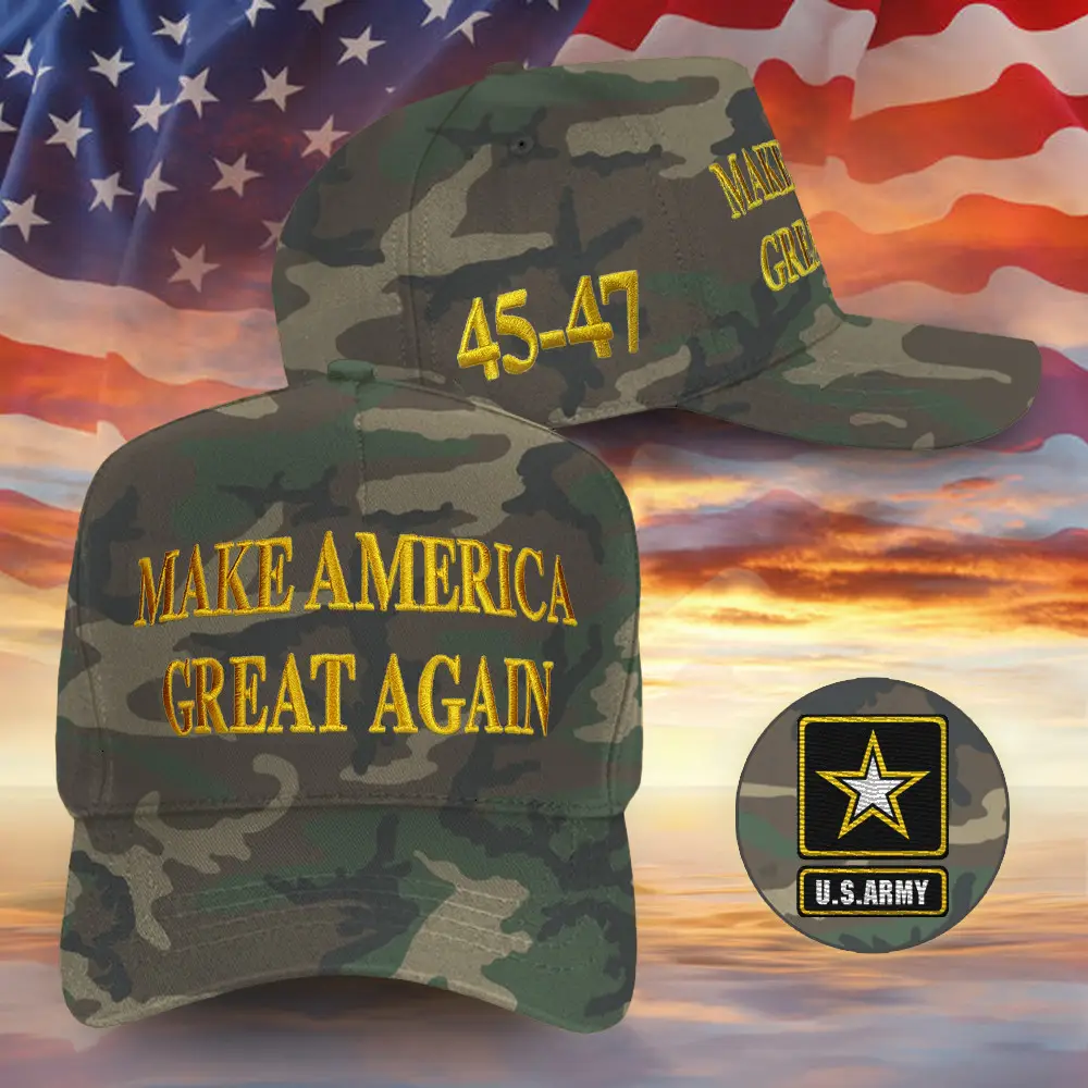 US Army MAGA Hat I Stand With Trump Embroidered Camo Hat Donald Trump 2024 Merch Headwear MAGA