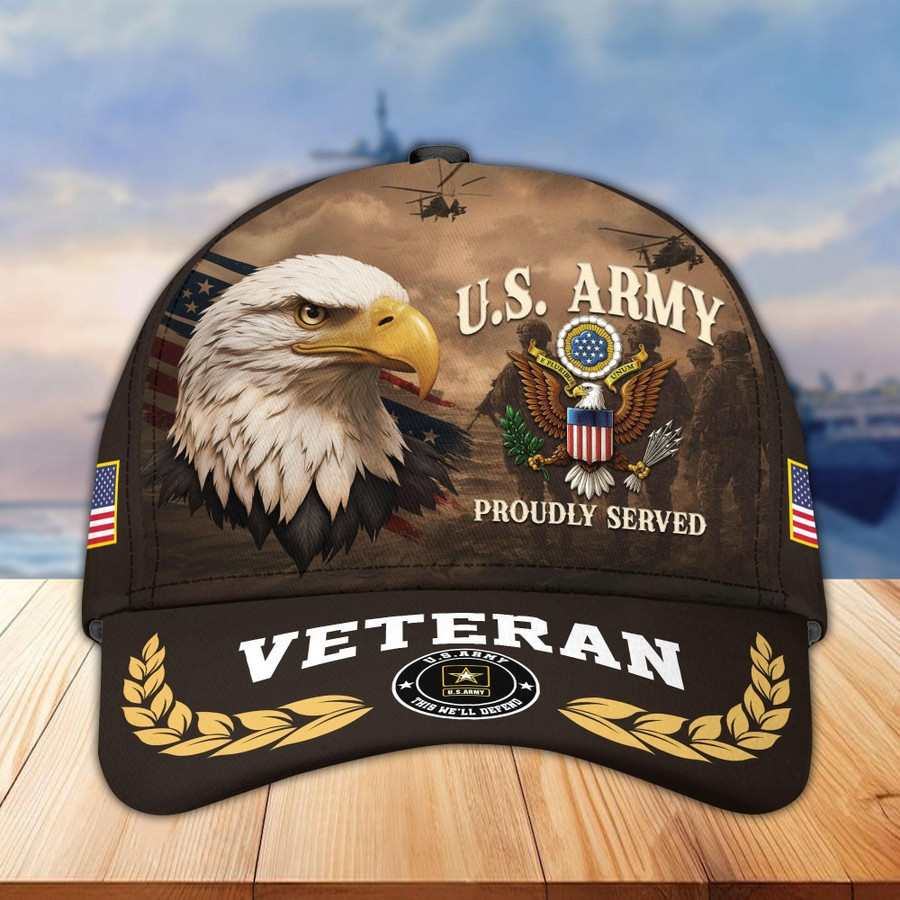 US Army Veteran Hat Eagle Proudly Served Baseball Cap US Army Merch Best Veteran Day Gifts