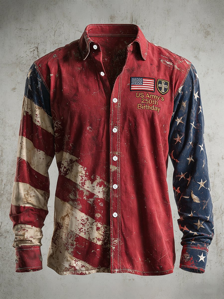 US Army's 250th Birthday Vintage Button Long Sleeve Shirt Army Strong Veteran Merch Gift Ideas