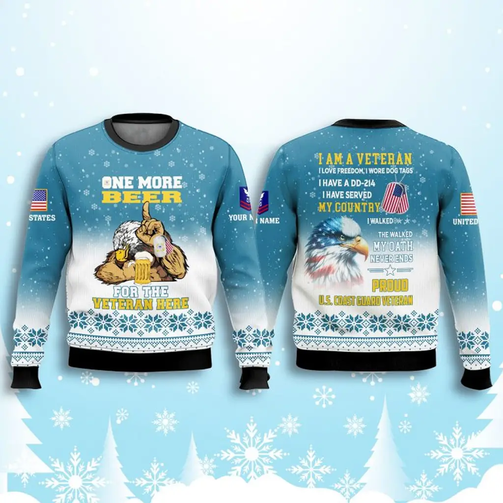 US Coast Guard One More Beer For The Veteran Here Ugly Christmas Sweater Gifts For Veterans - WearandDecor