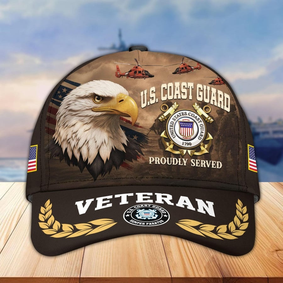 US Coast Guard Veteran Hat Eagle Proudly Served Baseball Cap USCG Merch Best Veteran Gifts