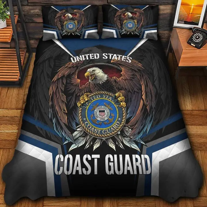 US Coast Guard Veteran Quilted Bedding Set Duvet Cover Bedspread Bedroom Decor Gifts For Mom